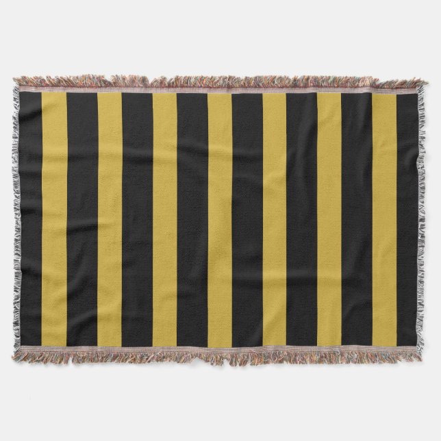 Classic Black and Metallic Gold Vertical Striped Filt (Framsidan)