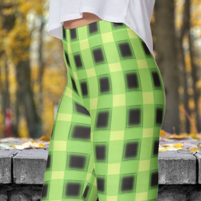 Classic Black and Mindaro Check Mönster Leggings (Classic Black and Mindaro Check Pattern Leggings)