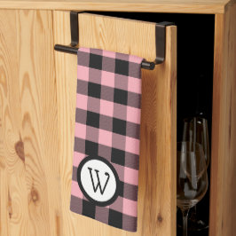 Classic Black and Rosa Buffalo Play med Monogram Kökshandduk
