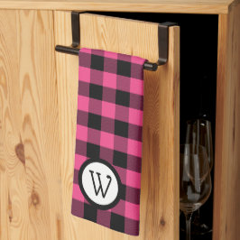 Classic Black and Rosa Buffalo Play med Monogram Kökshandduk