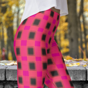 Classic Black and Shock rosa Check Mönster Leggings