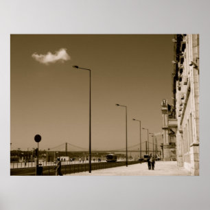 Classic Black and White City Street i Lissabon Poster