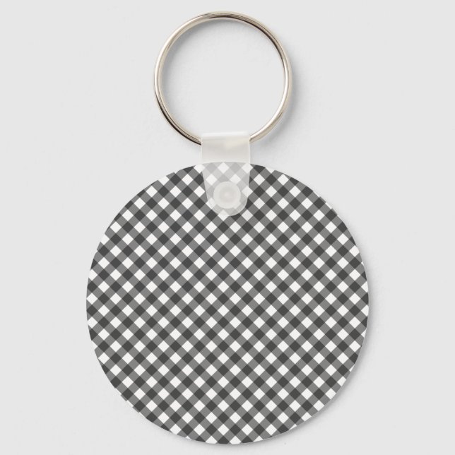 Classic Black And White Diagonal Gingham Plaid Nyckelring (Framsida)