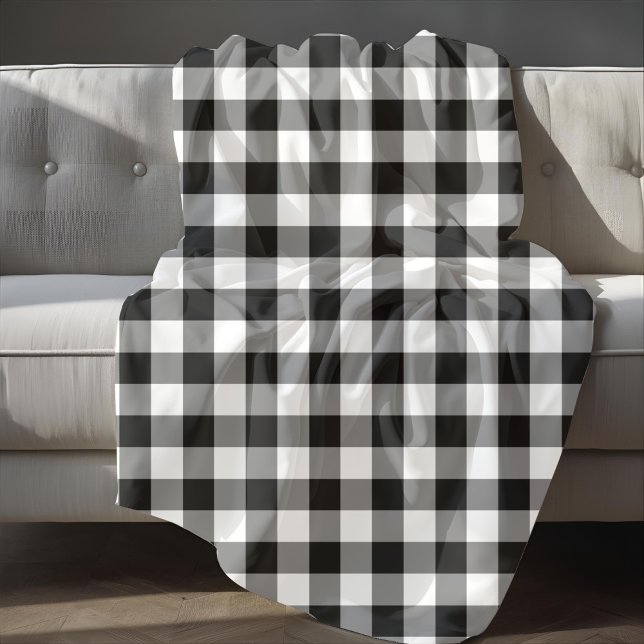 Classic Black and White Gingham Checks Mönster Fleecefilt (Classic Black And White Plaid Gingham Pattern Fleece Blanket)