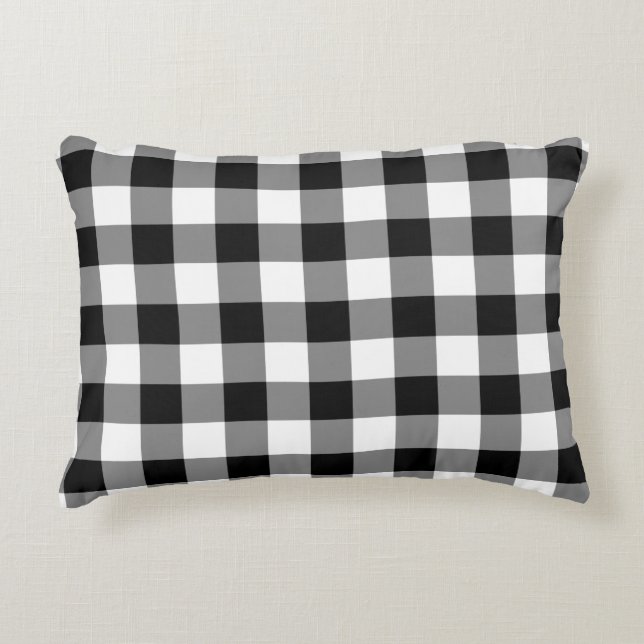 Classic Black and White Gingham Mönster Pillow Prydnadskudde (Framsidan)