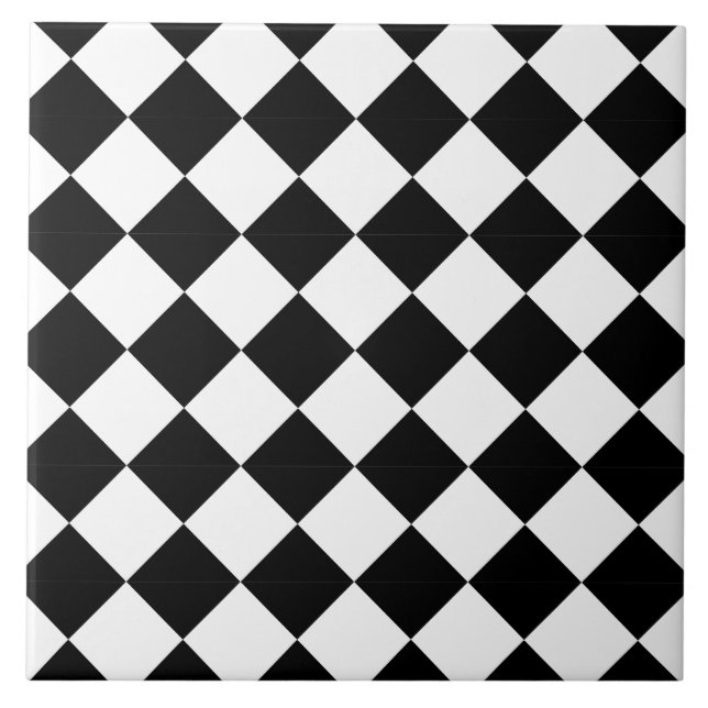 Classic Black and White Harlequin Diagonal Checker Kakelplatta (Framsidan)