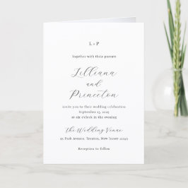 Classic Black and White Monogram Elegant Wedding Inbjudan