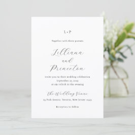 Classic Black and White Monogram Elegant Wedding Inbjudningar