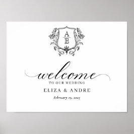 Classic Black and White Monogram Vapensköld Bröllo Poster