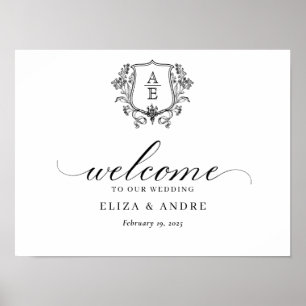 Classic Black and White Monogram Vapensköld Bröllo Poster