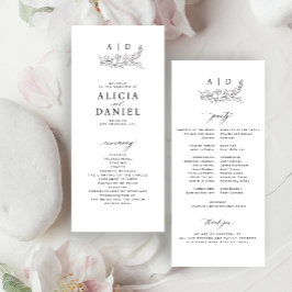 Classic black and white monogram wedding program