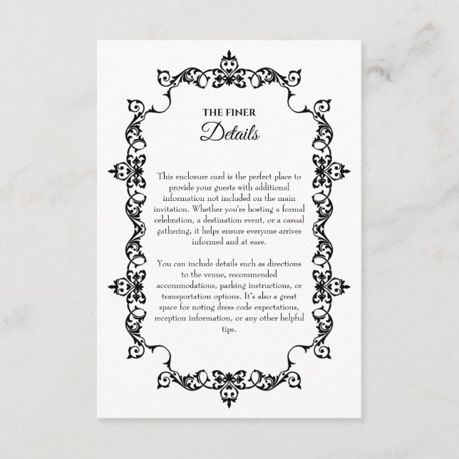 Classic Black and White Ornately Framed Wedding Tilläggskort (Framsida)