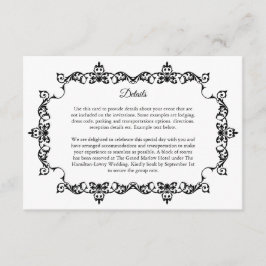Classic  Black and White Ornately Framed Wedding Tilläggskort