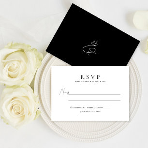 Classic Black and White Snyggt Monogram Bröllop OSA Kort