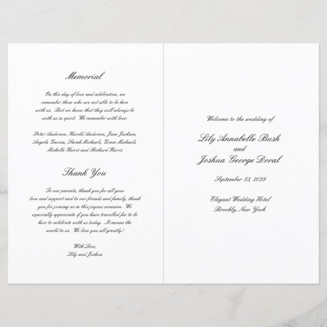 Classic Black and White Timeless Wedding Program (Framsida)