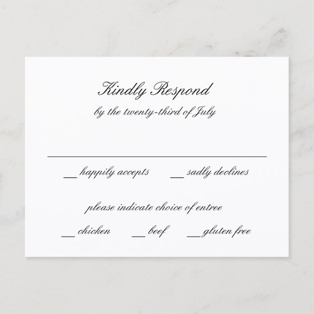 Classic Black and White Timeless Wedding RSVP Vykort (Framsida)