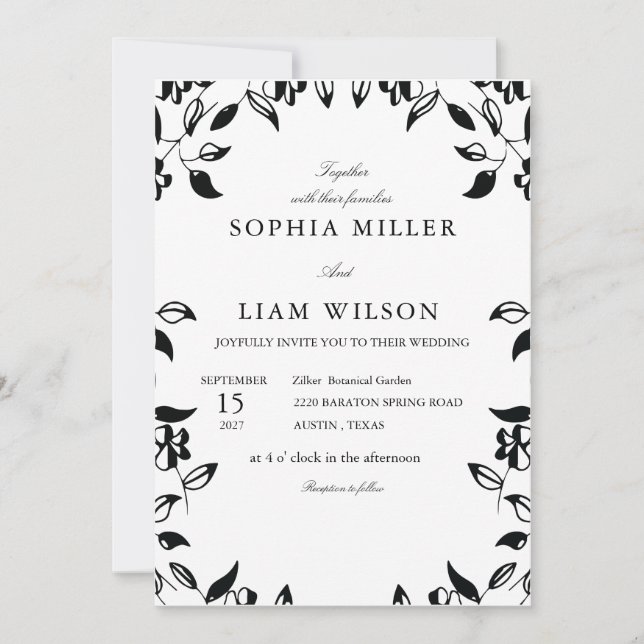 classic black and white wedding invite inbjudningar (Framsida)