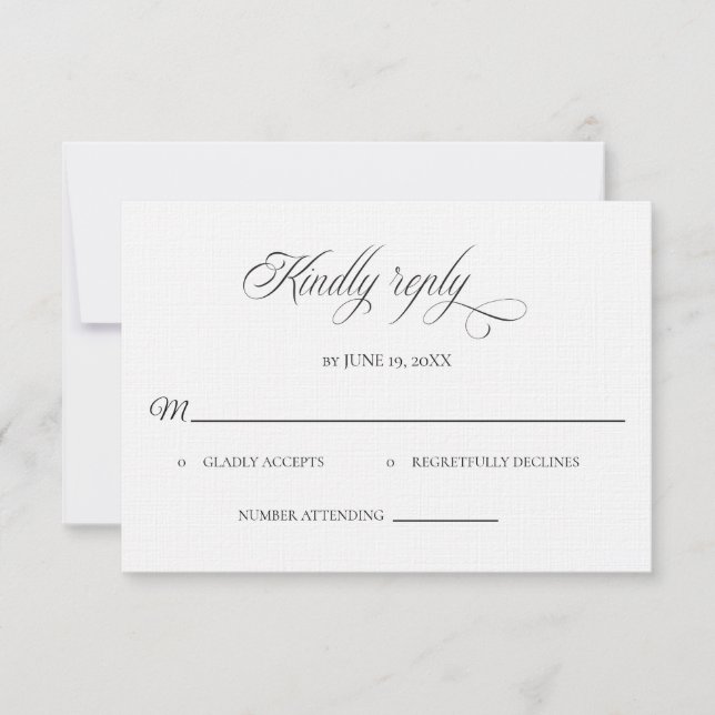 Classic Black and White Wedding RSVP card OSA Kort (Framsida)