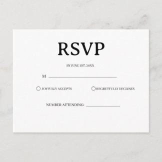Classic Black and White Wedding Rsvp Card Vykort