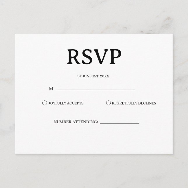 Classic Black and White Wedding Rsvp Card Vykort (Framsida)