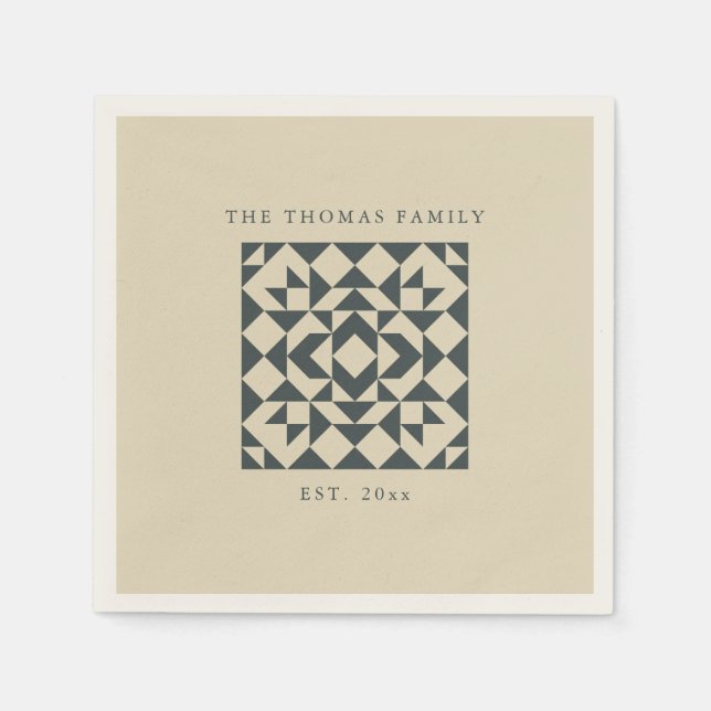 Classic Black Beige Quilt Geometric Anpassningsbar Pappersservett (Framsidan)