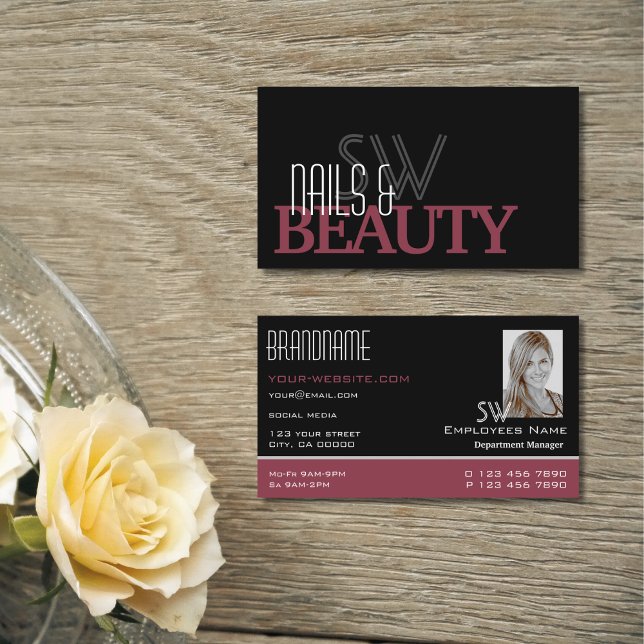Classic Black Burgundy med Monogram och Photo Visitkort (Skapare uppladdad)