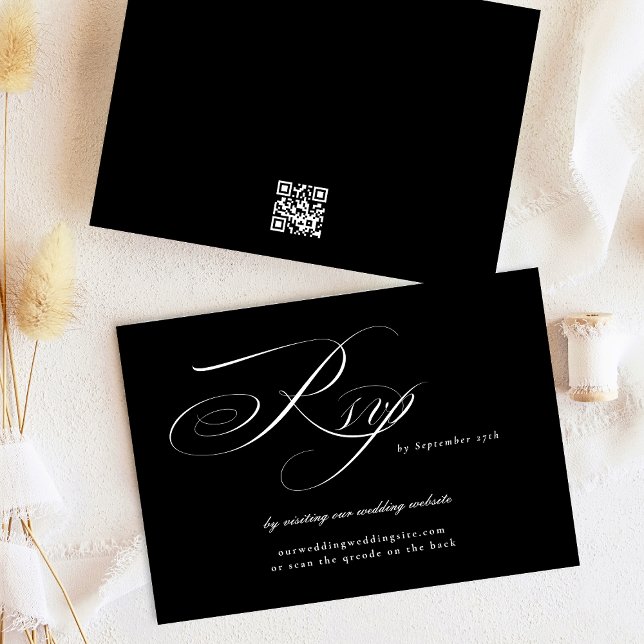 Classic Black Calligraphy Bröllop webbplats QR COD OSA Kort (Skapare uppladdad)