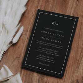 Classic Black & Ecru Gräns Monogram Bröllop Inbjudningar