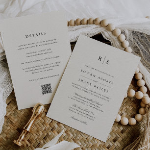 Classic Black & Ecru Monogram Allt på ena Bröllop Inbjudningar