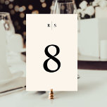 Classic Black & Ecru Monogram Bröllop Bordsnummer<br><div class="desc">Elegant bröllop-kort för mottagning av bordsnummer har ett skarpt svart bordsnummer på en varm bakgrund av elfenben som är täckt av ett enkelt monogram i traditionell serif-text, som är uppdelad i ett tunt lodrät. Utformningen upprepas på baksidan. Om du vill beställa bordsnumren anpassar du designen efter dina önskemål, börjar med...</div>
