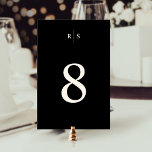Classic Black & Ecru Monogram Bröllop Bordsnummer<br><div class="desc">Elegant bröllop-kort för mottagning av bordsnummer har bordsnumret i ecu på en svart bakgrund, som är täckt av ett enkelt monogram i traditionell serif-text, som är uppdelad i ett tunt lodrät. Utformningen upprepas på baksidan. Om du vill beställa bordsnumren anpassar du designen efter dina önskemål, börjar med bord 1, lägger...</div>
