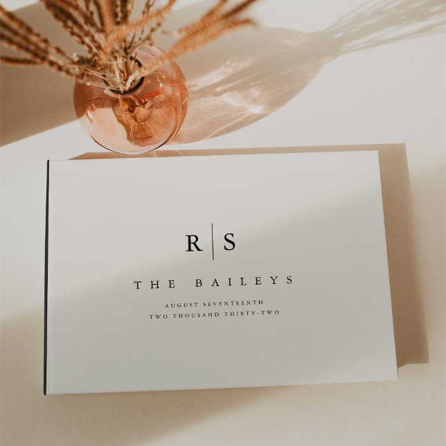 Classic Black & Ecru Monogram Bröllop Gästböcker (Skapare uppladdad)