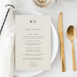 Classic Black & Ecru Monogram Bröllop Menu<br><div class="desc">information om din bröllopsmottagningsmeny i elegant stil med de här bröllop-menyer som finns i varm elfenbenstorn med din initialer i traditionell serif-svart skrift,  som är märkt med en tunn lodrät. Anpassa huvud- och menyobjekt ordnade efter kurs.</div>