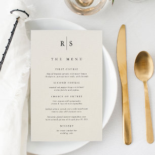 Classic Black & Ecru Monogram Bröllop Menu