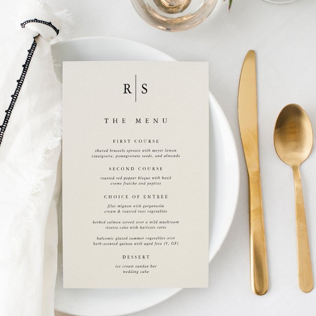 Classic Black & Ecru Monogram Bröllop Menu (Skapare uppladdad)