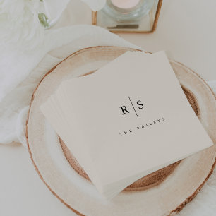 Classic Black & Ecru Monogram Bröllop Pappersservett