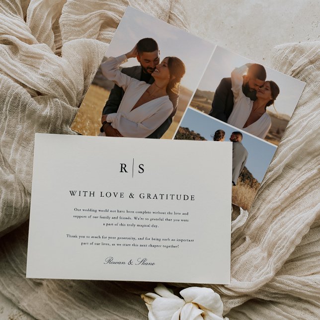 Classic Black & Ecru Monogram Bröllop Photo Tack Kort (Skapare uppladdad)