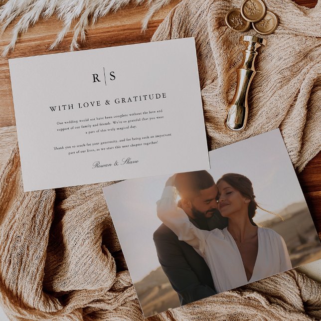 Classic Black & Ecru Monogram Bröllop Photo Tack Kort (Skapare uppladdad)