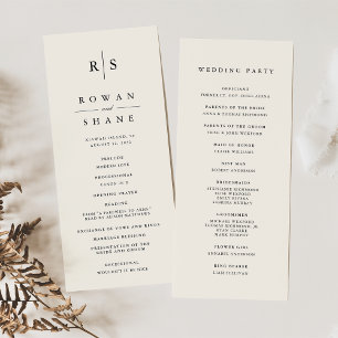 Classic Black & Ecru Monogram Bröllop Program