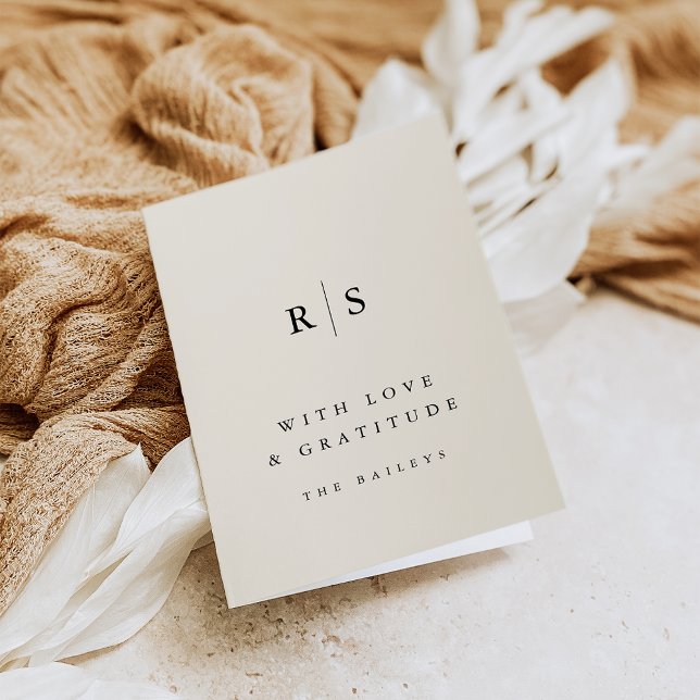 Classic Black & Ecru Monogram Bröllop Tack Kort (Skapare uppladdad)