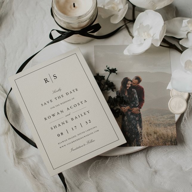 Classic Black & Ecru Monogram Photo Spara Datumet (Skapare uppladdad)