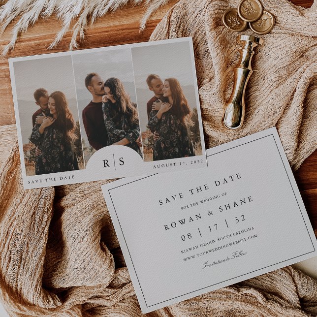 Classic Black & Ecru Monogram Vågrät Photo Spara Datumet (Skapare uppladdad)