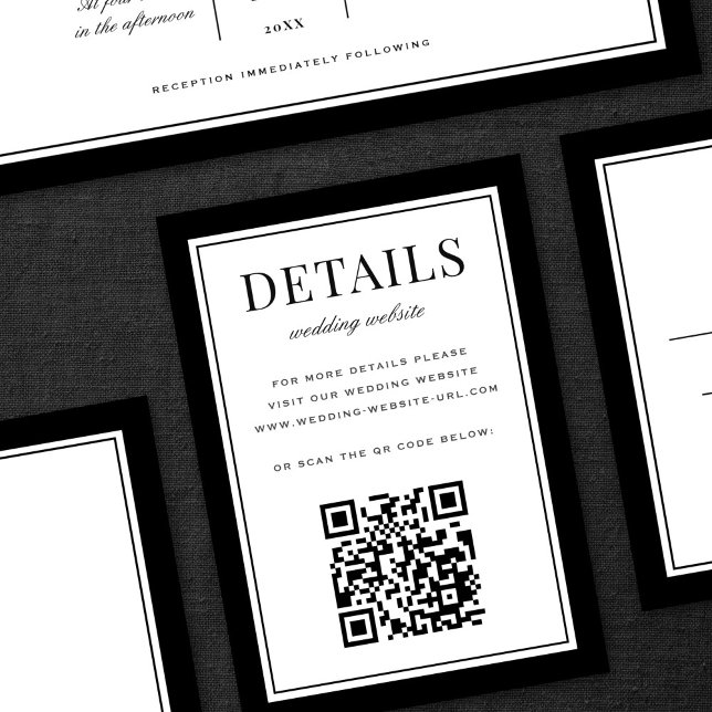 Classic Black Frame Wedding Details QR Code Tilläggskort (Skapare uppladdad)