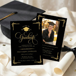 Classic Black Gold Graduation Inbjudningar