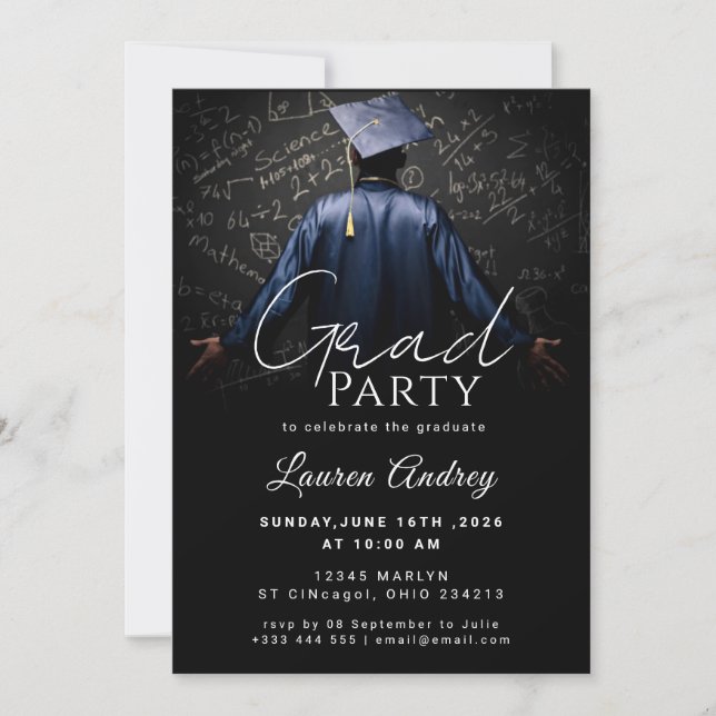 Classic Black Graduation Invitation Inbjudningar (Framsida)