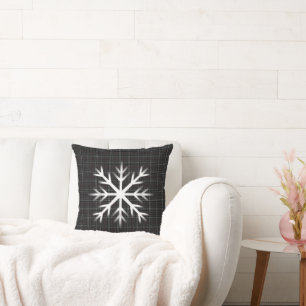 Classic Black Grått Tartan mönster snowflake Kudde