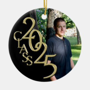 Classic Black Guld 2025 Student Photo Julgransprydnad Keramik