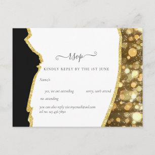 CLASSIC Black Guld Glitter Bröllop Vykort