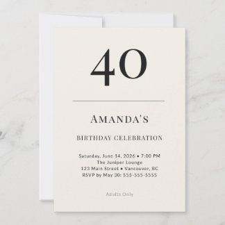 Classic Black & Ivory 40th Birthday Celebration Inbjudningar