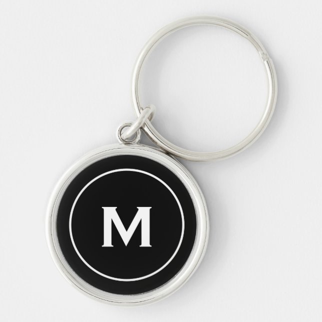 Classic Black Monogram Rund Silverfärgad Nyckelring (Framsidan)